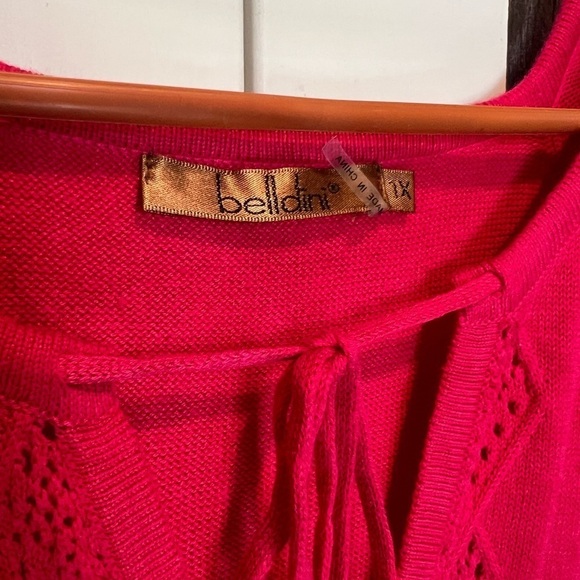 B11.09 NWT Women's Raglan Sleeve Pointelle Sweater Plus Hot Pink 1X - Picture 5 of 7